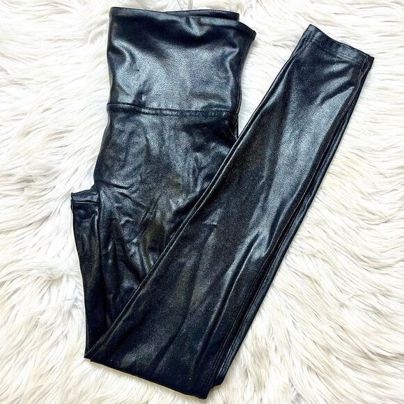 Spanx Faux Leather Shiny Black Leggings Medium - Picture 2 of 6